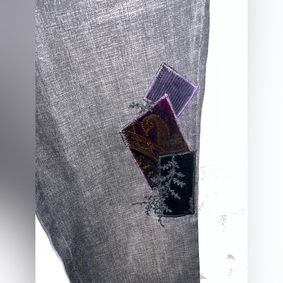 Ralph Lauren Womens Straight Leg Jeans Black Stretch Velvet Patch Embellished 10 - Picture 3 of 7